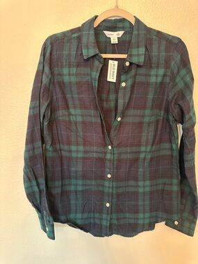 NWT Old Navy Teal & Navy Plaid Button-Down Shirt